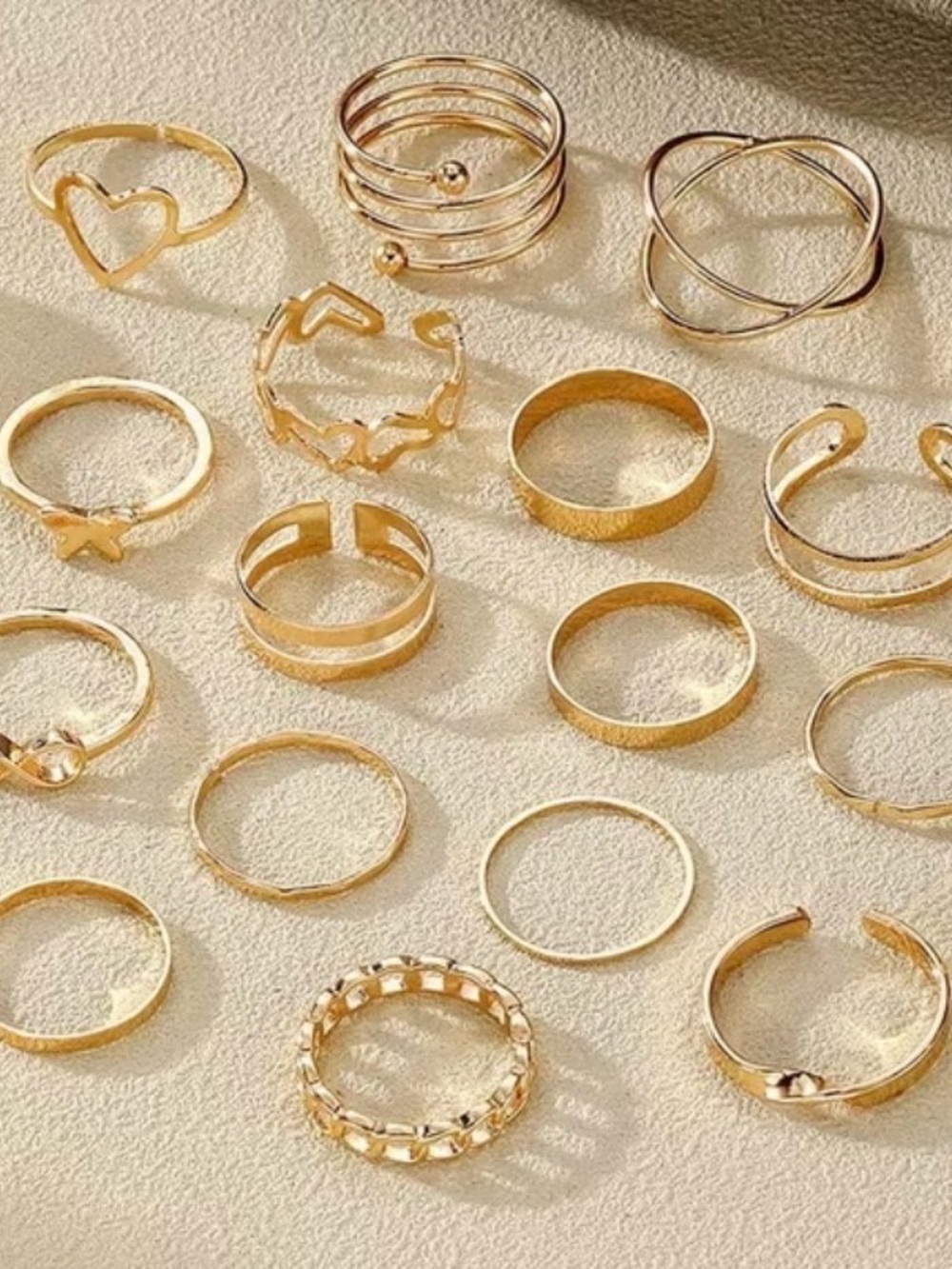 Gold-Tone Mixed Stackable Rings Set - Golden Yellow - Picture 4 of 4
